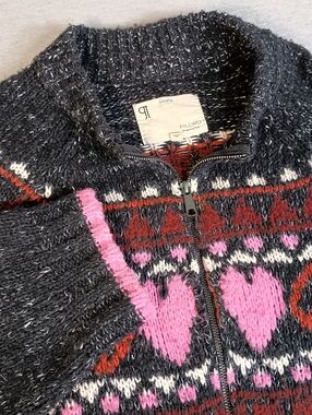 Anthropologie Pilcro Peace Love Icon Zip Up Sweater Wool Blend Boho Festival L